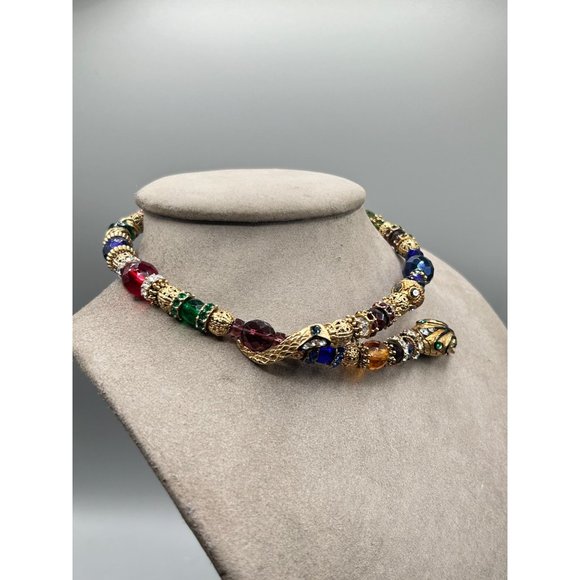 Snake Necklace Memory Wire Signed SWEET ROMANCE Beaded Serpent Choker One Size - Picture 10 of 12
